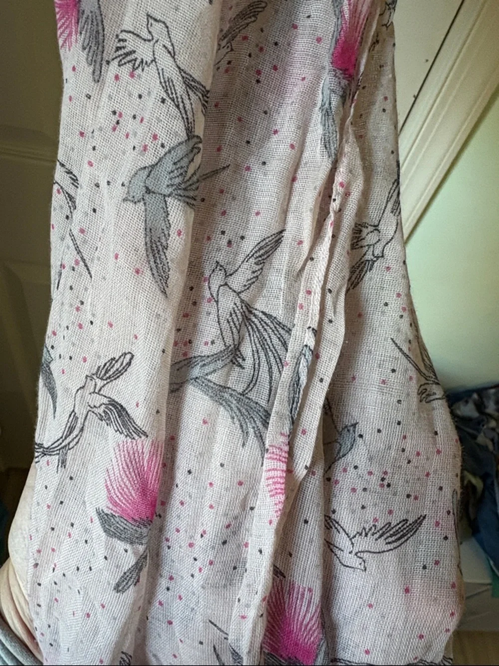 Light Pink Floral Print Scarf with Pink Accent - Picture 3 of 3